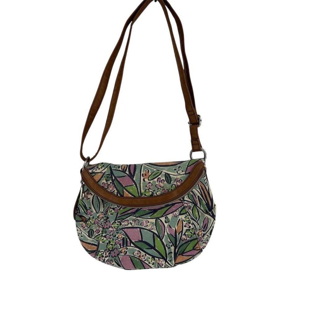 Relic by Fossil Floral Hobo Shoulder Bag with Brown Leather Trim